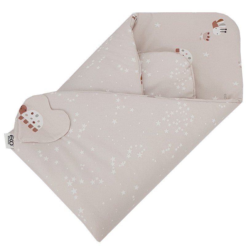 Couverture d'emmaillotage EKO en coton double face Bees Stars Beige 75x75 cm – Image 7