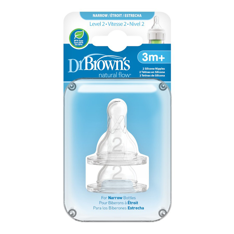 Tétine étroite Options+ DR.BROWN'S pour biberons 3m+, silicone, 2 pièces – Image 3