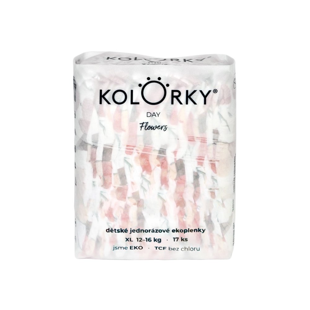 KOLORKY DAY Couches jetables écologiques, fleurs XL (12-16 kg) 136 pièces - APPROVISIONNEMENT MENSUEL – Image 3