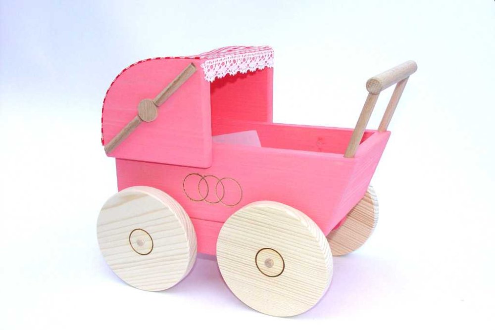 Drewniany wózek dla lalek różowy