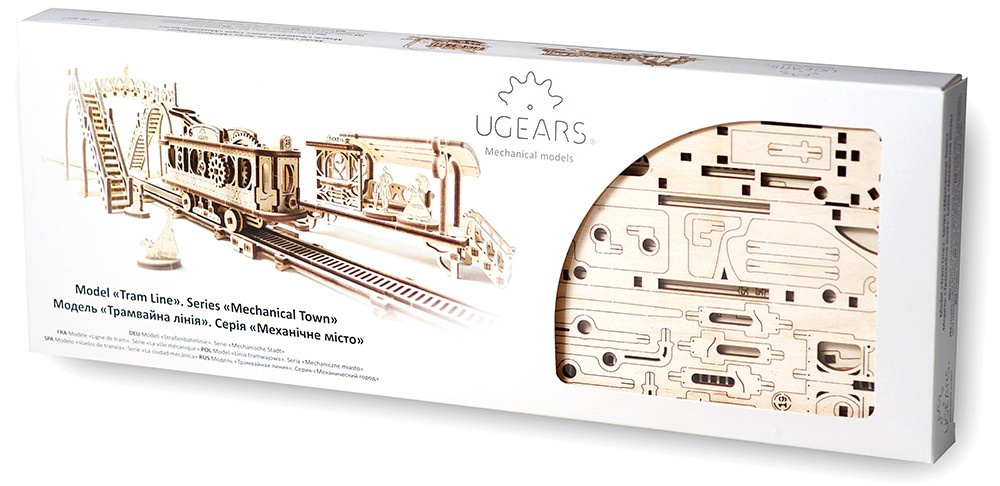 Ugears 3D puzzle de madera mecánico Mechanical Town línea de tranvía - Imagen 4