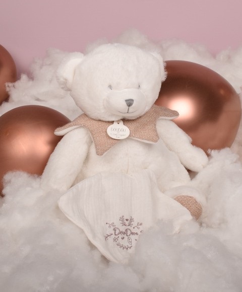 Doudou Zestaw Upominkowy Pluszowy Miś z Kocykiem 30 cm Różowy - obrazek 6