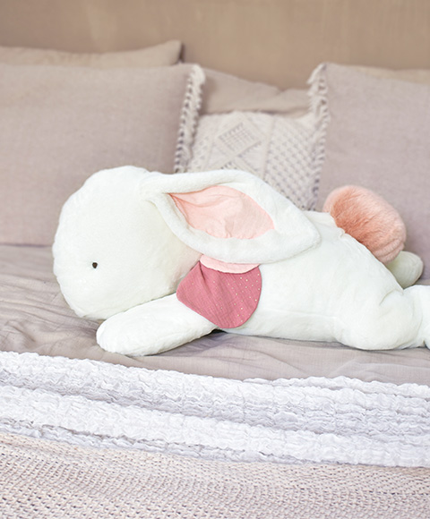 Doudou Plüschhase mit dunkelrosa Bommel 80 cm – Bild 4