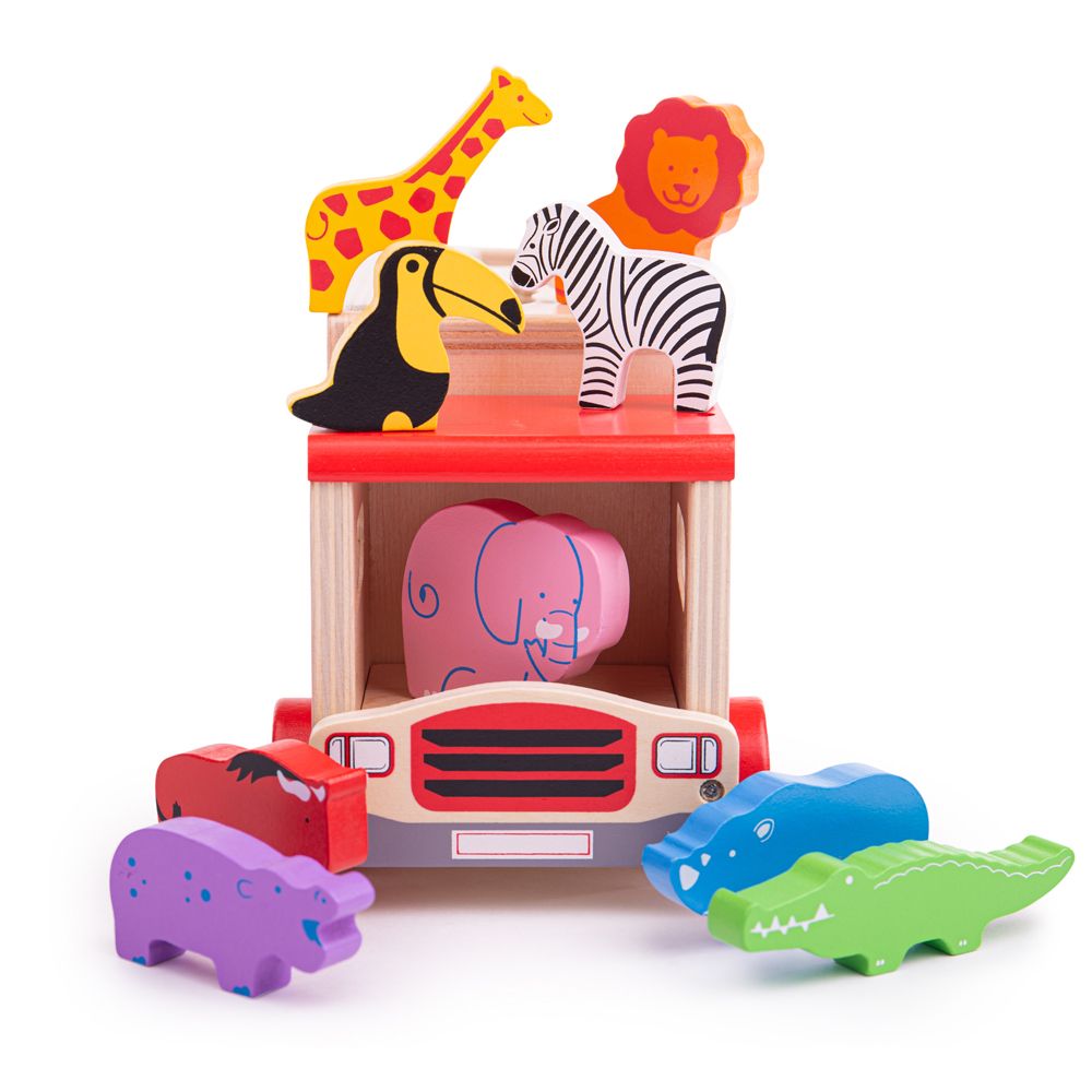 Bigjigs Toys Dřevěné auto se zvířátky safari (obrázek 7)