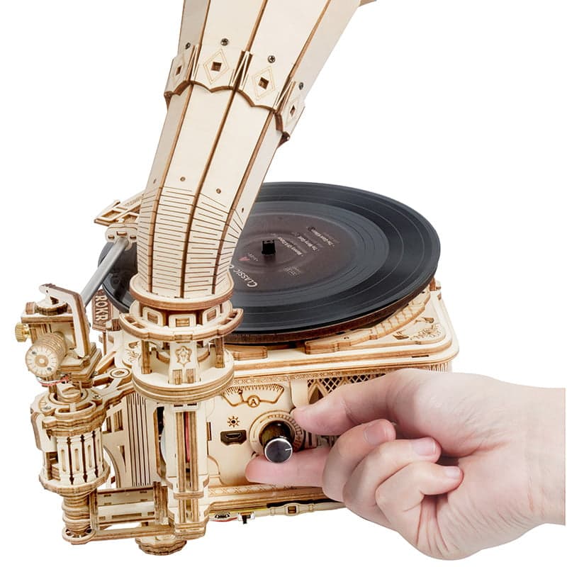 RoboTime 3D dřevěná mechanická skládačka Gramofon (elektrický pohon) (obrázek 7)