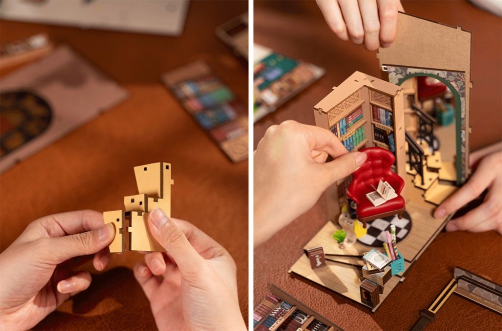 RoboTime 3D skládačka Zarážka na knihy Miniatura domečku Knihkupectví (obrázek 9)