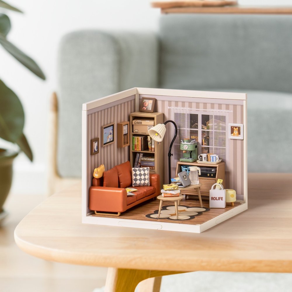 RoboTime 3D dřevěná skládačka Miniatura domečku Útulný obývací pokoj (obrázek 3)