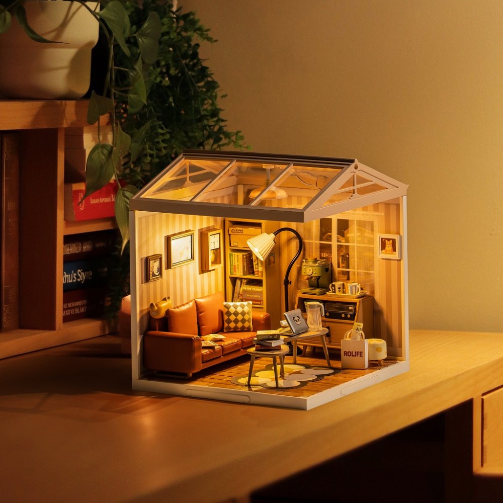 RoboTime 3D dřevěná skládačka Miniatura domečku Útulný obývací pokoj (obrázek 9)