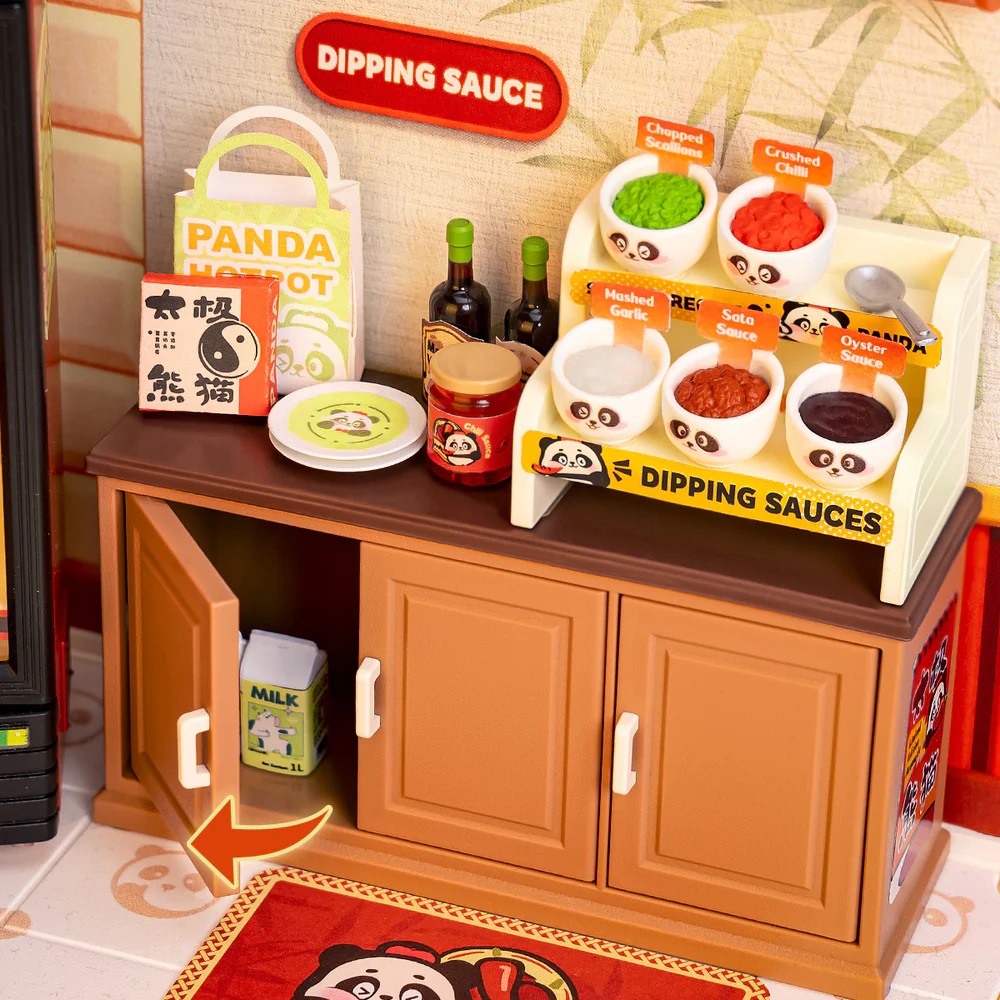 RoboTime 3D dřevěná skládačka Miniatura domečku Asijské bistro Panda Hot Pot (obrázek 4)