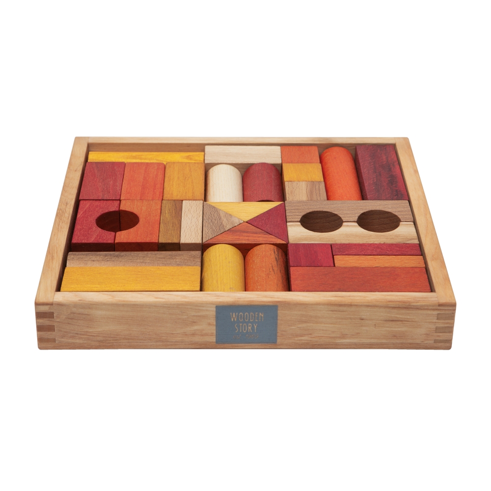Wooden Story Blocks In Wooden Tray - 30 Pcs - Colourful,Wooden Story Blocks In Wooden Tray - 30 Pcs - Colourful