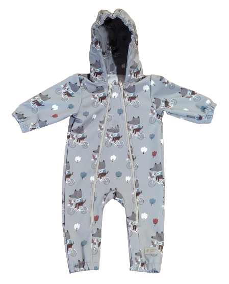 Monkey Mum® Softshell Jumpsuit Met Membraan - Wolven Op De Fiets - Maat 62/68, 74/80 62/68