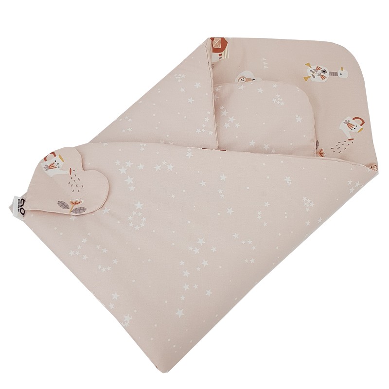 ECO Double-sided Cotton Swaddling Cloth My Farm Powder Pink 75x75 Cm