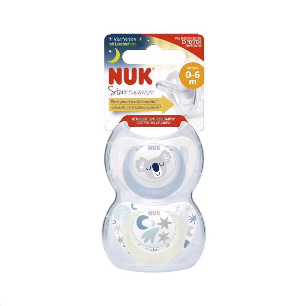 NUK Pacifier Star Day & Night, SI, V1 (0-6m.) 2 Pcs Box Boy