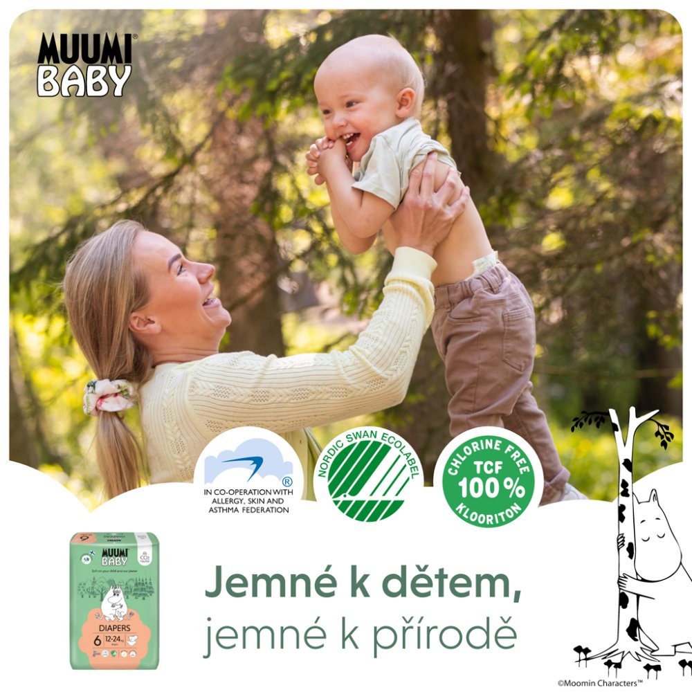 MUUMI Baby 6 Junior 12-24 Kg (108 Stück), Monatspackung Öko-Windeln