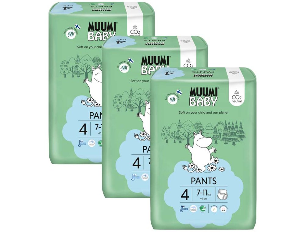 MUUMI Baby Pants 4 Maxi 7-11 Kg (120 Buc), Pachet Lunar De Scutece Ecologice