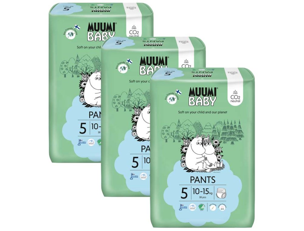 MUUMI Baby Pants 5 Maxi+ 10-15 Kg (114 Buc), Pachet Lunar De Scutece Eco