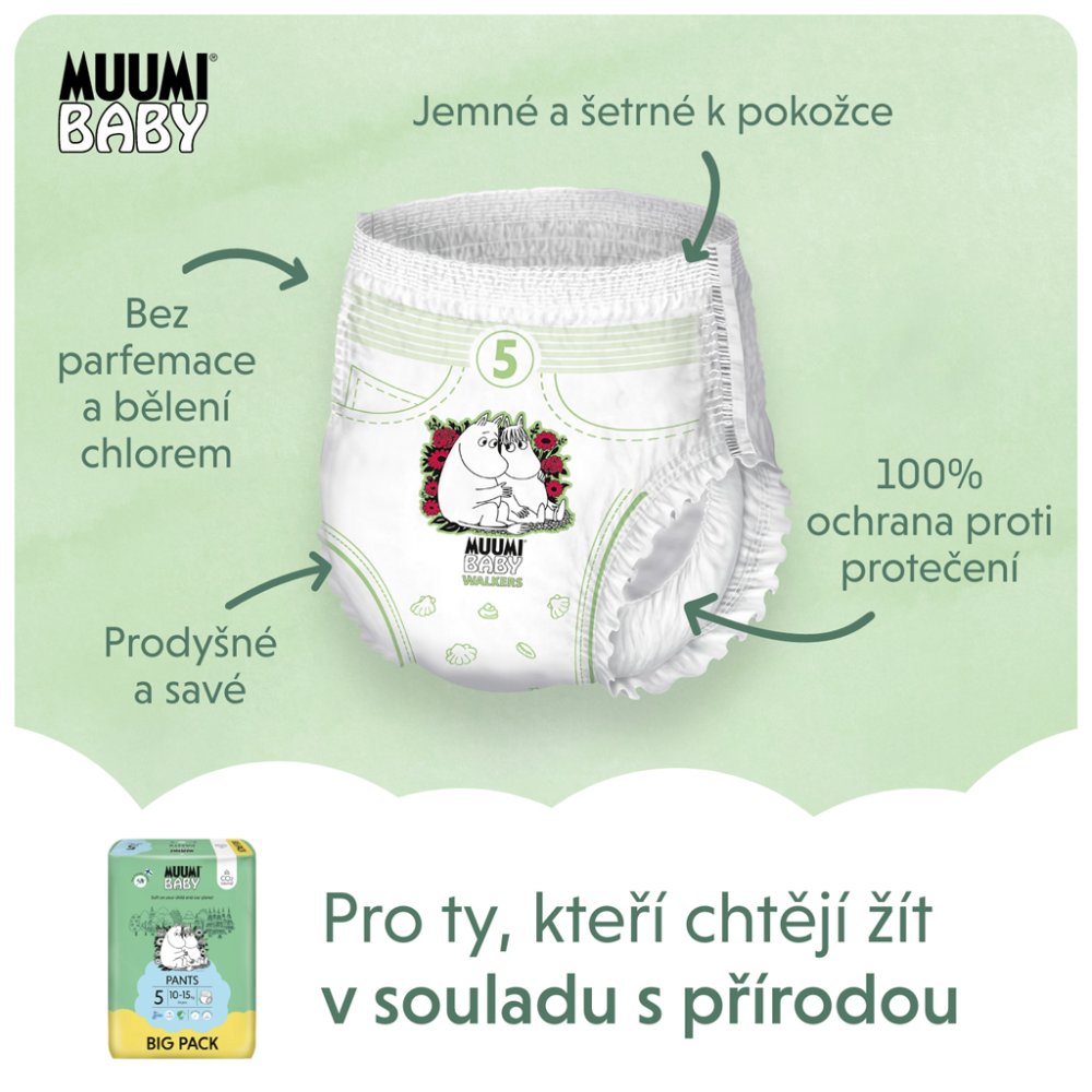 MUUMI Baby Pants 5 Maxi+ 10-15 Kg (54 Buc), Scutece Eco Chiloți