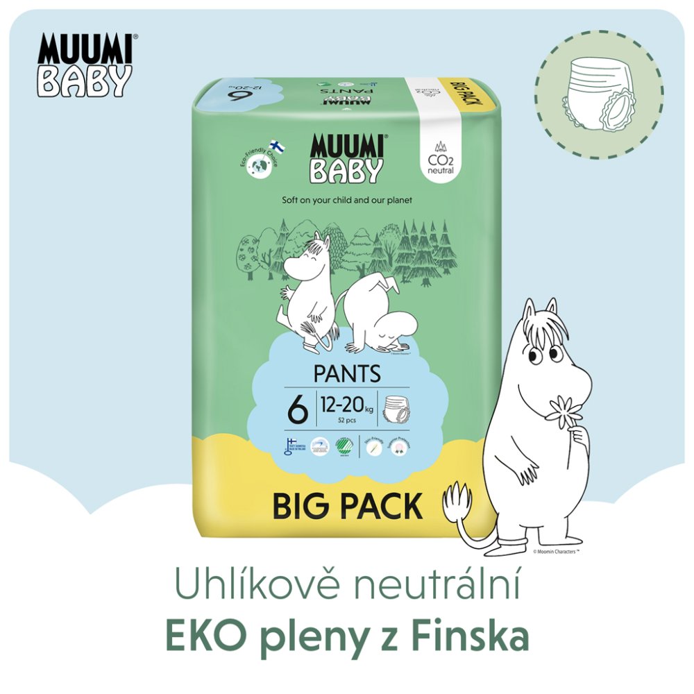 MUUMI Baby Pants 6 Junior 12-20 Kg (52 Buc), Scutece Eco Chiloți