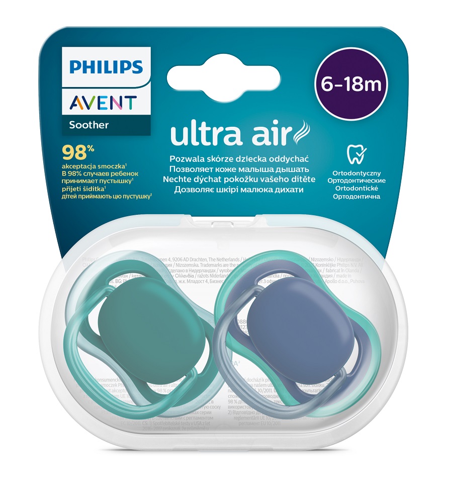 Philips AVENT Pacifier Ultra Air Neutral 6-18m Boy Blue, 2 Pcs