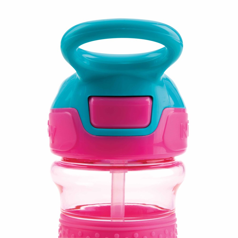 Sticla Sport NUBY Cu Paie Pliabila Moale 360 Ml, Roz, 3+