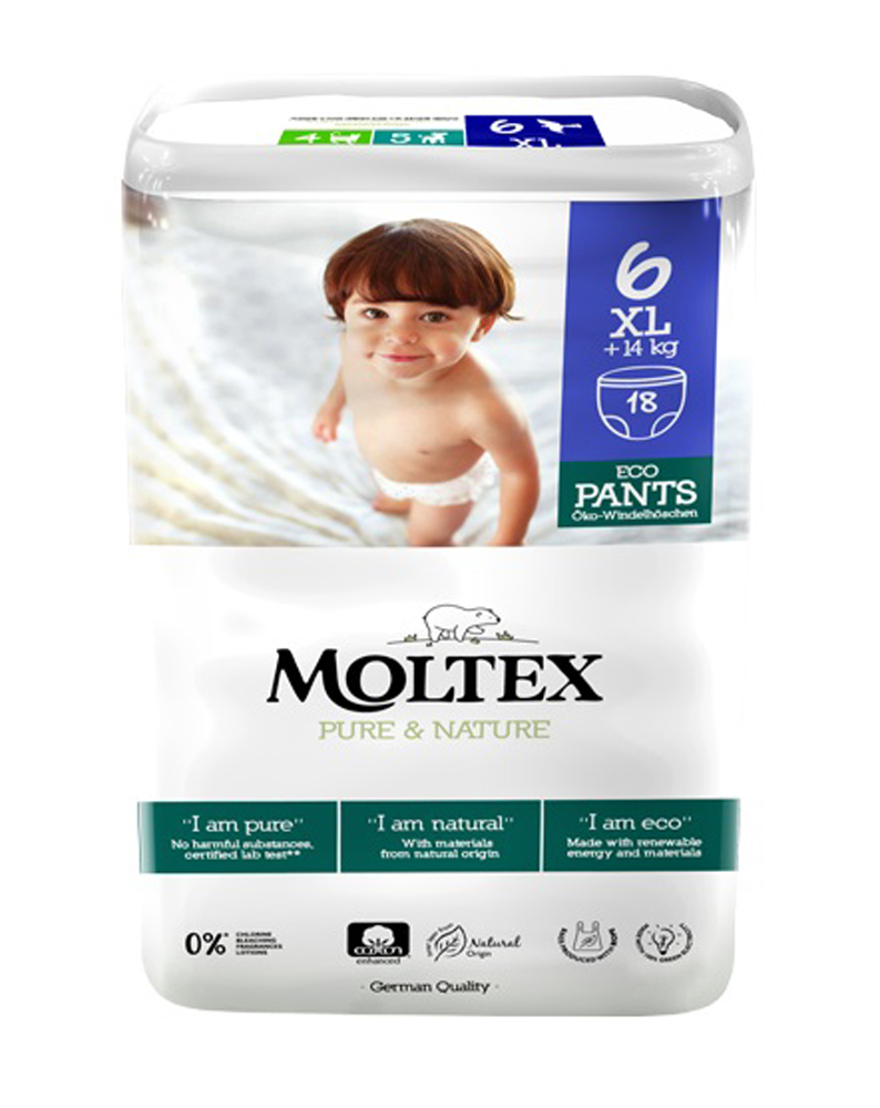 2x MOLTEX Pure&Nature Einwegwindelhöschen 6 XL (14 Kg+) 18 Stk