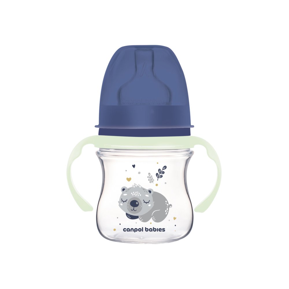 CANPOL BABIES Biberon Anti-colique Avec Poignées Lumineuses EasyStart Sleepy Koala 120ml Bleu