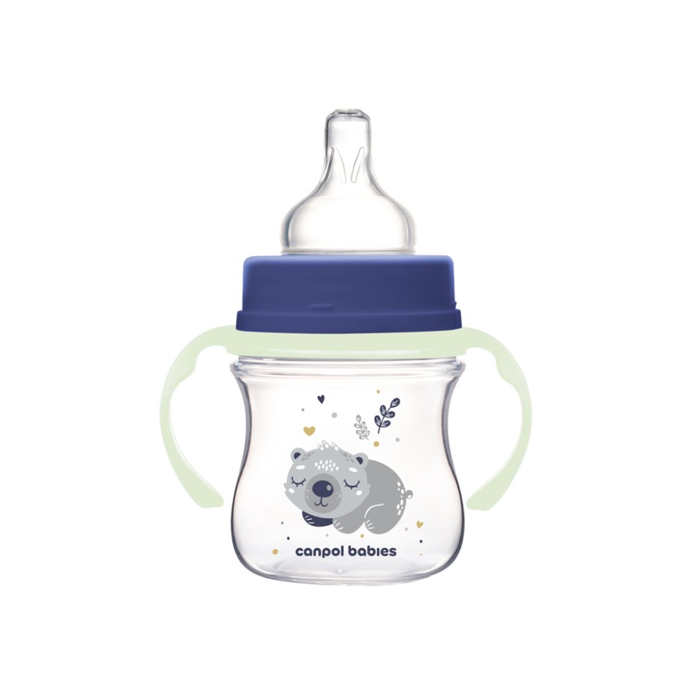 CANPOL BABIES Biberon Anti-colique Avec Poignées Lumineuses EasyStart Sleepy Koala 120ml Bleu