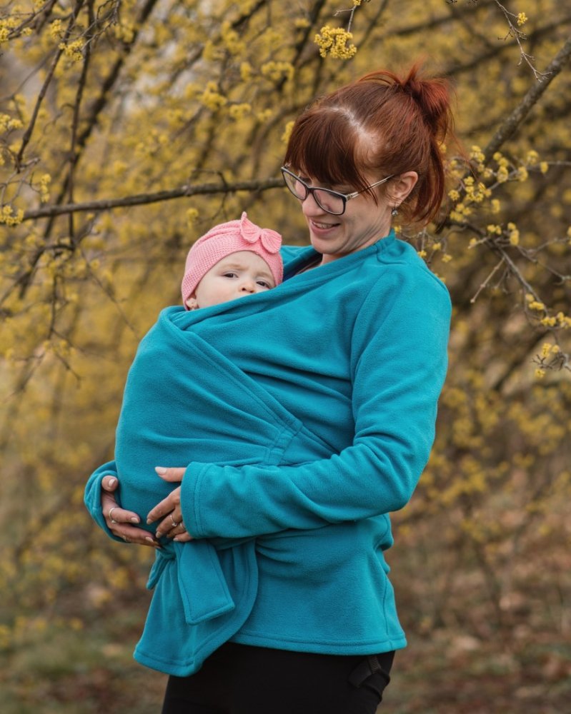 Zina Maternity and Carrier Wrap Jacket, in pile, turchese L/XL
