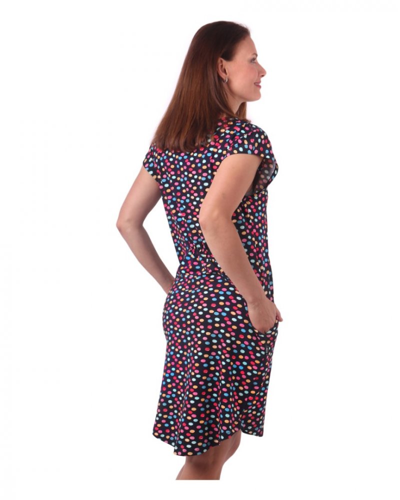 Robe Zoe à poches pour femme, coupe ample, pois de couleur sur fond bleu S/M – Image 3
