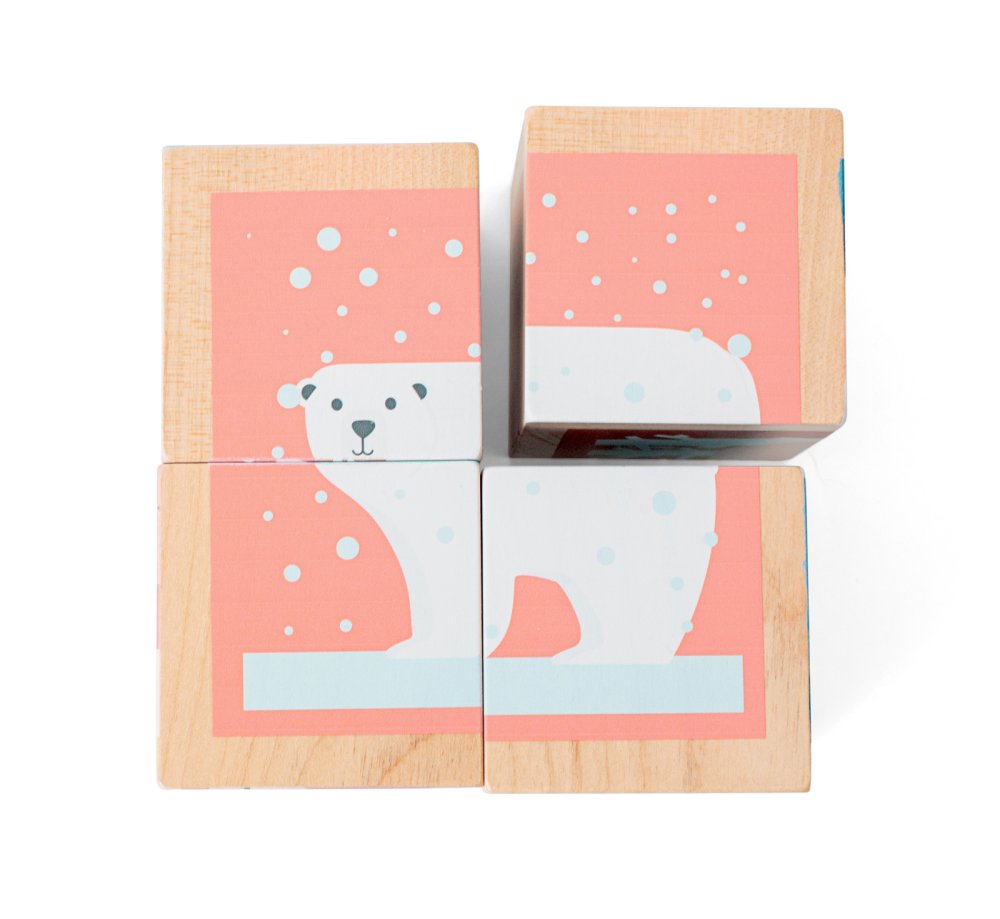 Cubetti di legno illustrati con animali - 4 pezzi - immagine 3