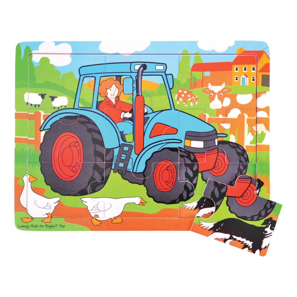 Bigjigs Toys Puzle de madera tractor 9 piezas