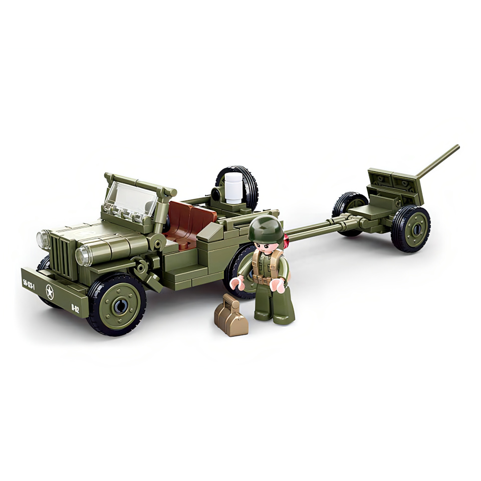 Sluban Army WW2 M38-B0853 Jeep Alleato e cannone antiaereo