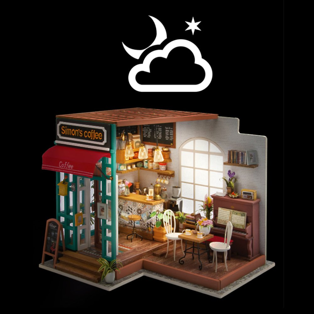 RoboTime 3D dřevěná skládačka Miniatura domečku Kavárna (obrázek 11)
