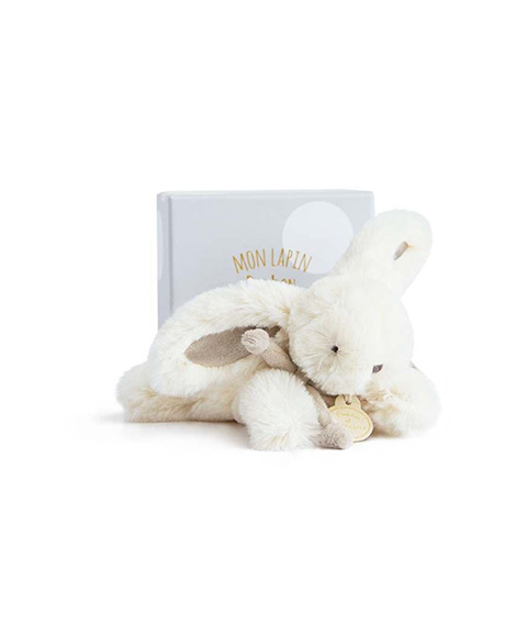Coffret cadeau Doudou - Lapin en peluche beige 16 cm