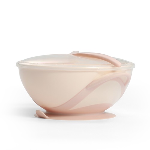 BABYONO Bol à couvercle avec ventouse et cuillère 300 ml rose clair 6m+ – Image 5