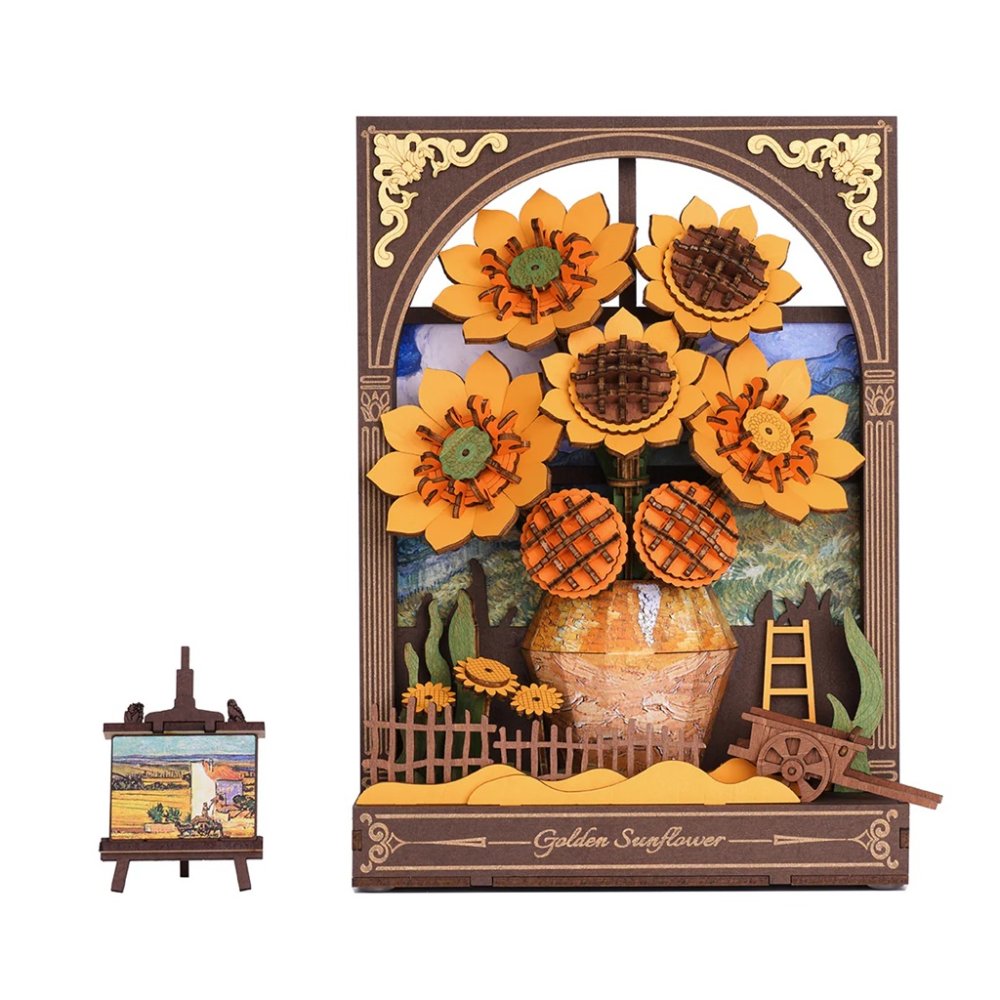 Puzzle 3D en bois RoboTime Tournesols dorés