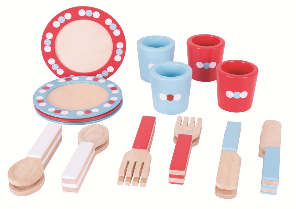 Bigjigs Toys Dřevěný jídelní servis s puntíky (obrázek 2)