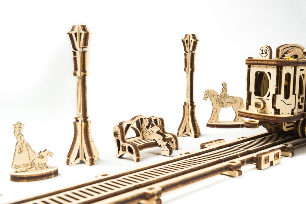 Ugears 3D dřevěné mechanické puzzle Mechanical Town tramvajová linka (obrázek 4)