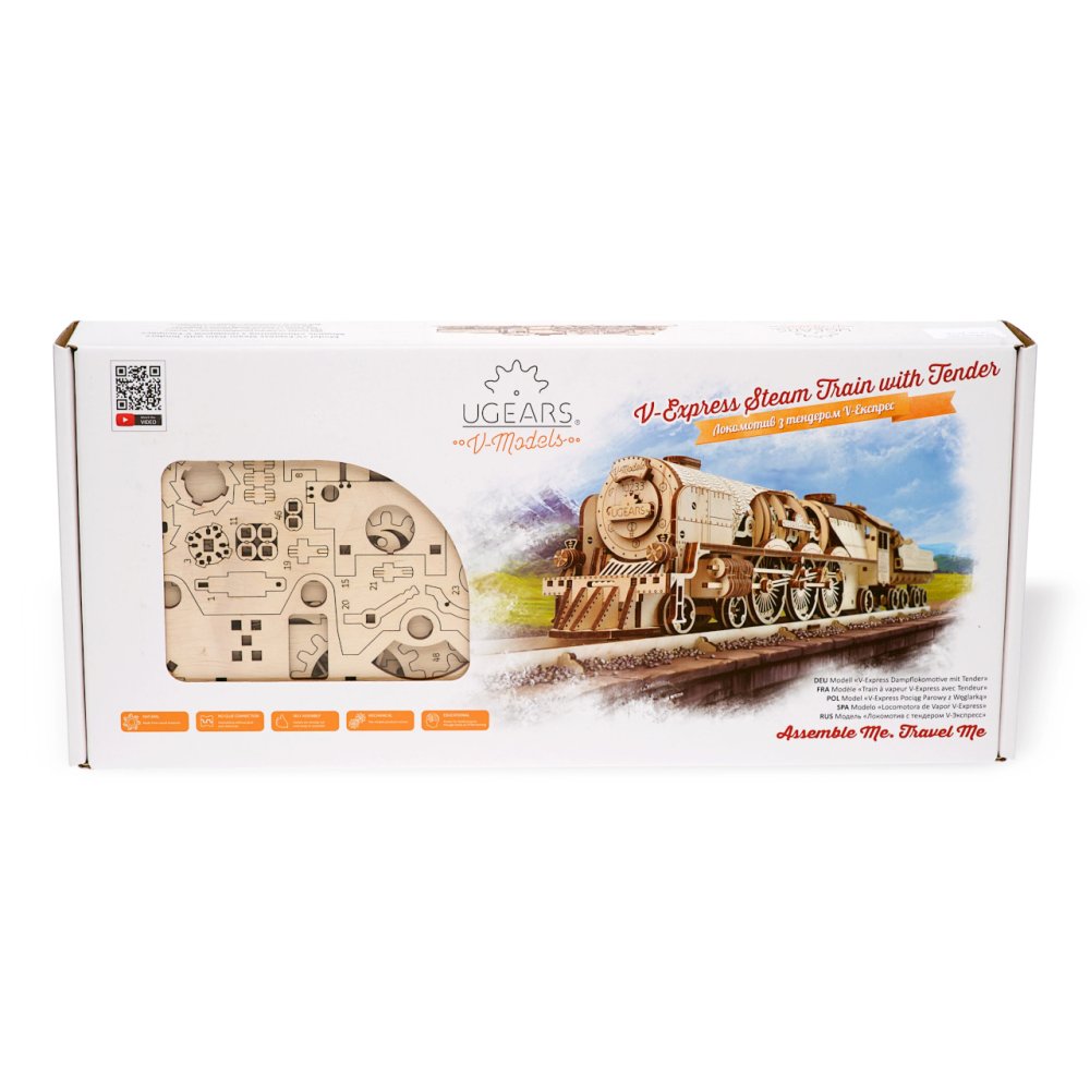 Ugears 3D dřevěné mechanické puzzle V-Express parní lokomotiva 4-6-2 s tendrem (obrázek 3)