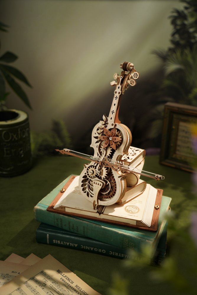 RoboTime 3D dřevěná skládačka hrací skříňky Kouzelné violoncello (mechanický pohon) (obrázek 5)