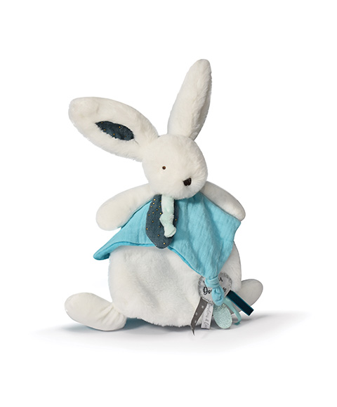 Doudou Dárková sada - Plyšový králíček s muchláčkem 25 cm modrá (obrázek 4)