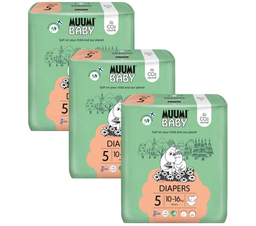 MUUMI Baby 5 Maxi+ 10-16 Kg (132 Buc), Pachet Lunar De Scutece Eco