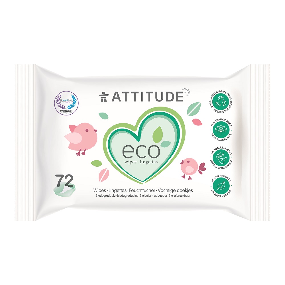 ATTITUDE Lingettes Humides Non Parfumées 72 Pcs