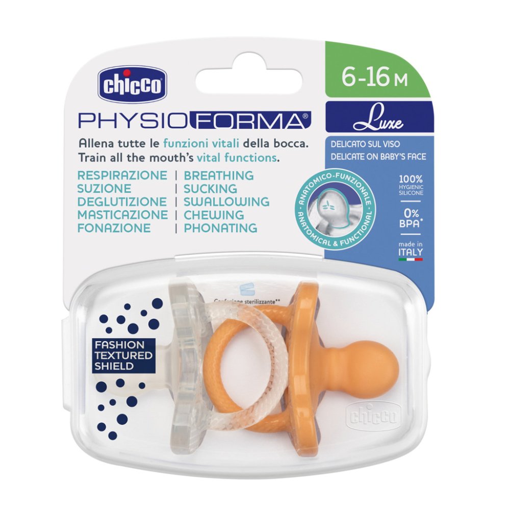 CHICCO Pacifier Physio Luxe Orange/gray 6-16m, 2 Pcs