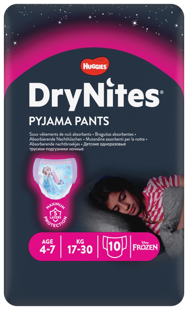 HUGGIES® DryNites Wegwerpluierslipjes Voor Meisjes 4-7 Jaar (17-30 Kg) 10 Stuks