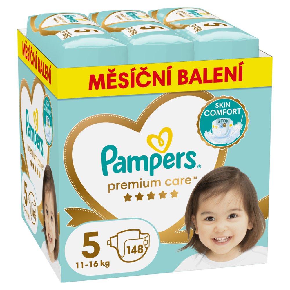 PAMPERS Pleny Jednorázové Premium Care Vel. 5 (148 Ks) 11-16 Kg - Měsíční Balení