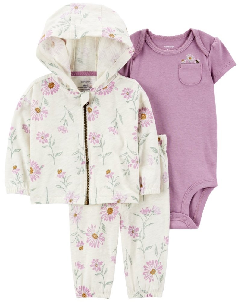 Ensemble 3 pièces CARTER'S sweat-shirt, pantalon de survêtement, body, short. manche Fleuri violet fille MFL NB/ taille 56