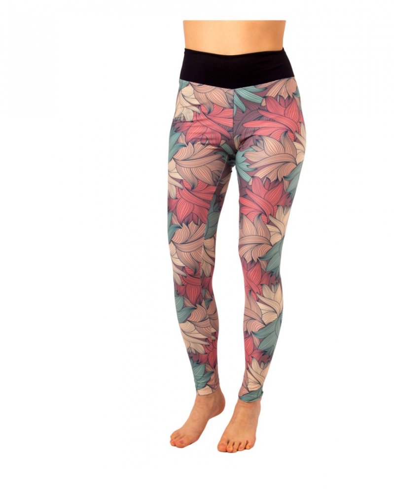 Leggings a vita alta da donna, fiori pastello L