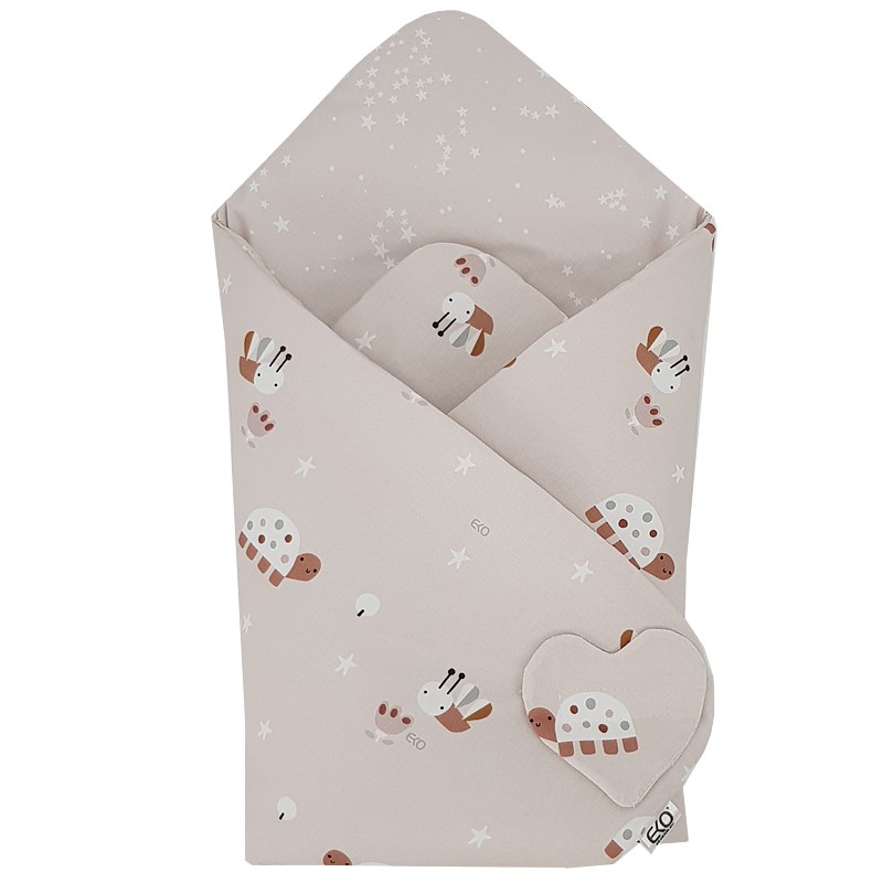 Couverture d'emmaillotage EKO en coton double face Bees Stars Beige 75x75 cm