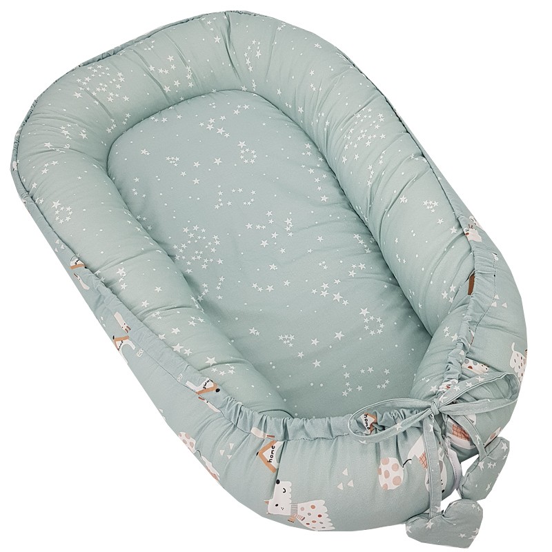 Nido per neonati EKO double-face in cotone Dogs Stars Mint 90x60 cm - immagine 4